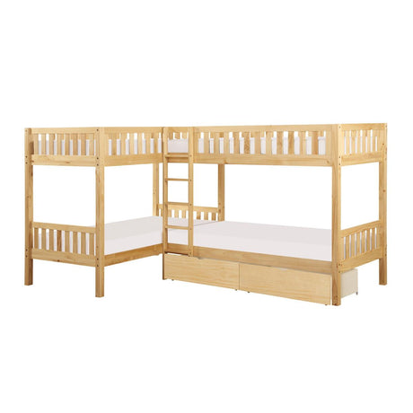 Bartly Natural Pine Twin Corner Bunk Bed with Storage Boxes - side view