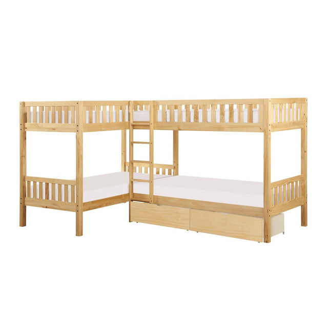 Bartly Natural Pine Twin Corner Bunk Bed with Storage Boxes - side view