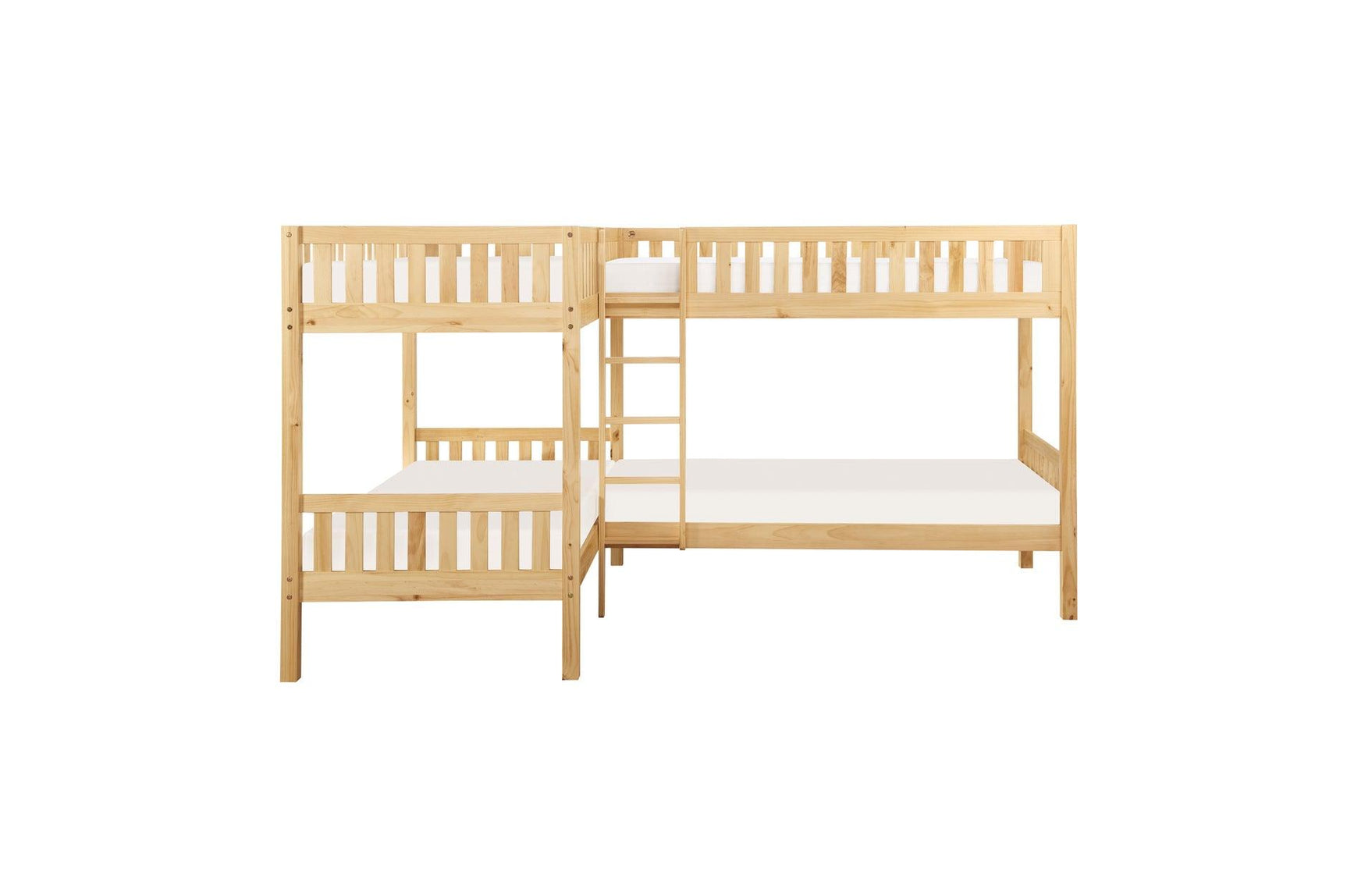 Bartly Natural Pine Modern Transitional Solid Wood Youth Corner Bunk Bedroom Set With Trundle - Ella Furniture