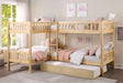 Bartly Natural Pine Corner Bunk Bed with Twin Trundle youth setup