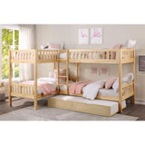 Bartly Natural Pine Corner Bunk Bed with Twin Trundle youth setup