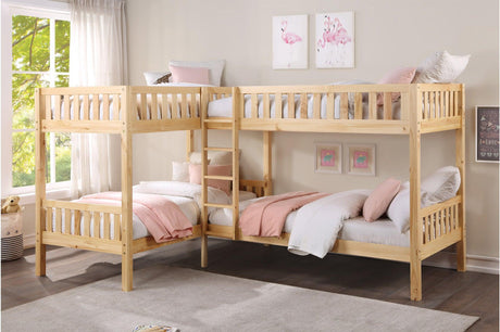 Bartly Natural Pine youth corner bunk bedroom set front angle