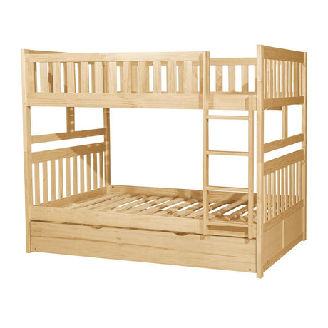 Side angle of Bartly bunk bed highlighting trundle casters