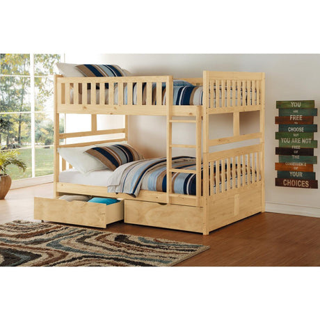 Bartly natural pine full over full bunk bed front view