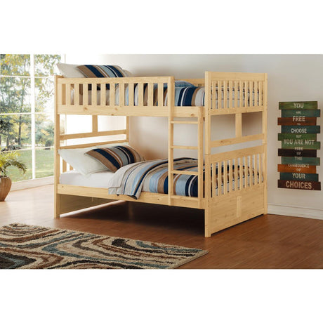 Bartly Natural Pine Full Over Full Bunk Bed detailed wood finish