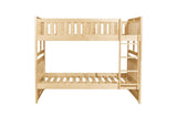 Bartly Natural Pine Full over Full Bunk Bed with Storage Boxes, top bunk side view