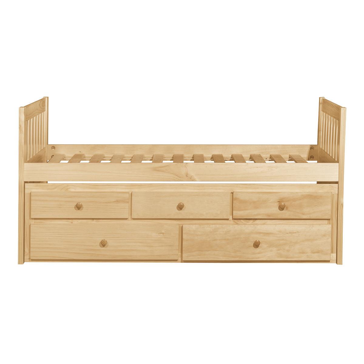 Bartly Natural Pine Youth Twin Panel Storage Trundle Bed angled front
