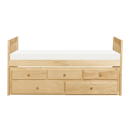 Bartly Natural Pine Youth Twin Panel Storage Trundle Bed front view
