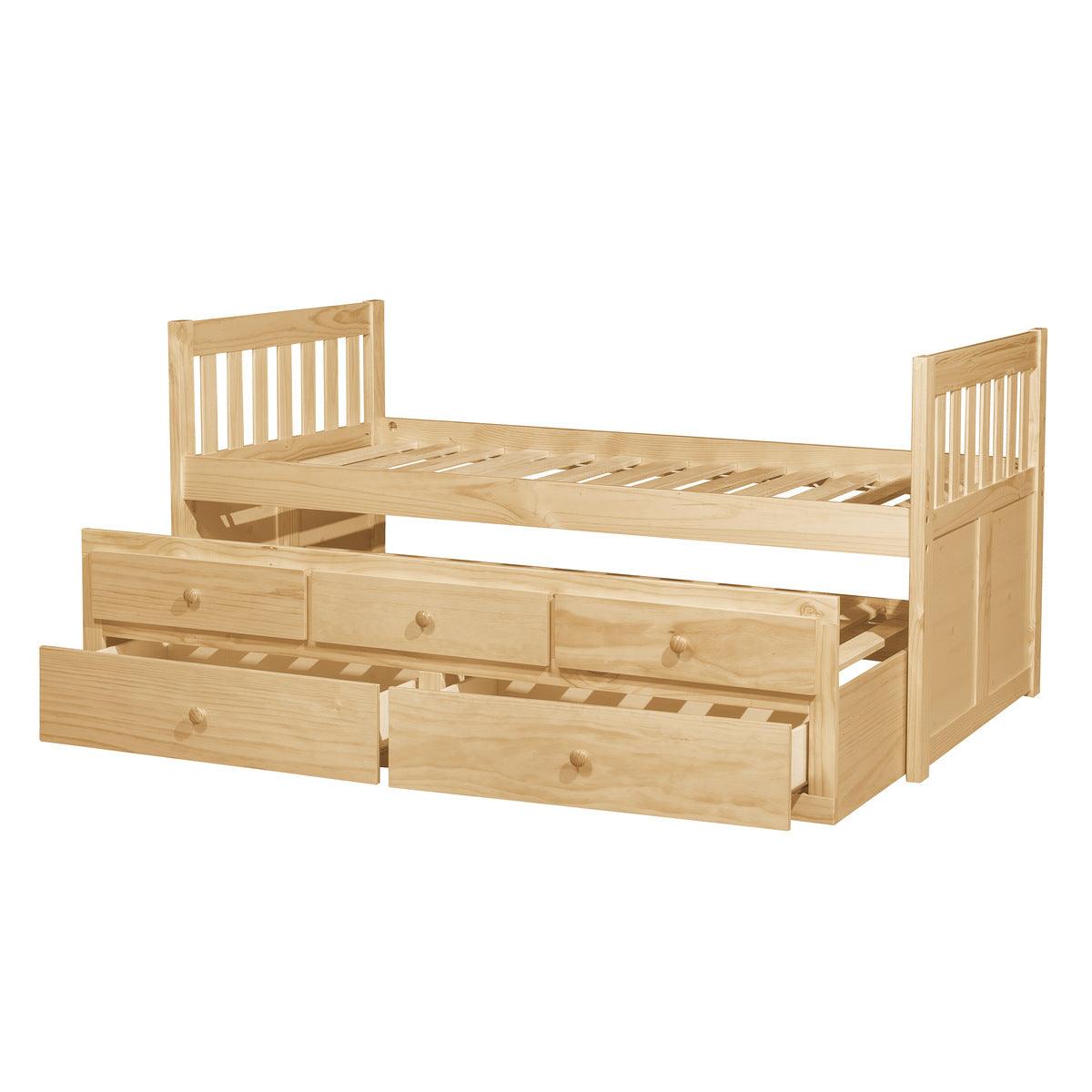 Bartly Natural Pine Storage Trundle Bed trundle pulled out