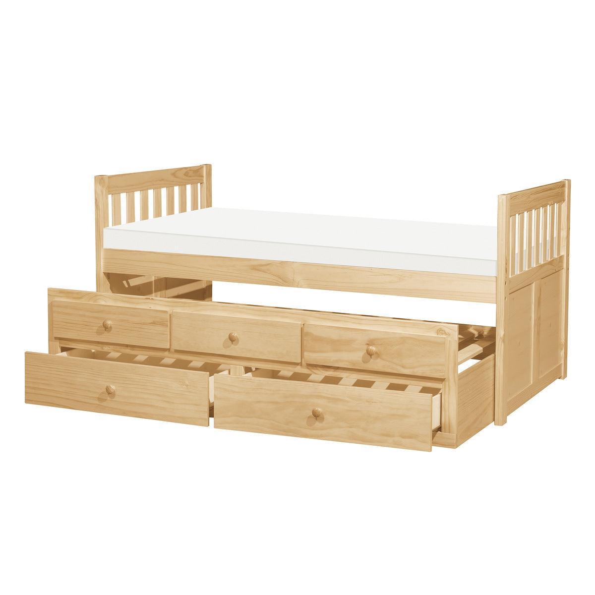 Bartly Natural Pine Transitional Pine Veneer, Wood, Engineered Wood Twin Panel Storage Trundle Bed - Ella Furniture