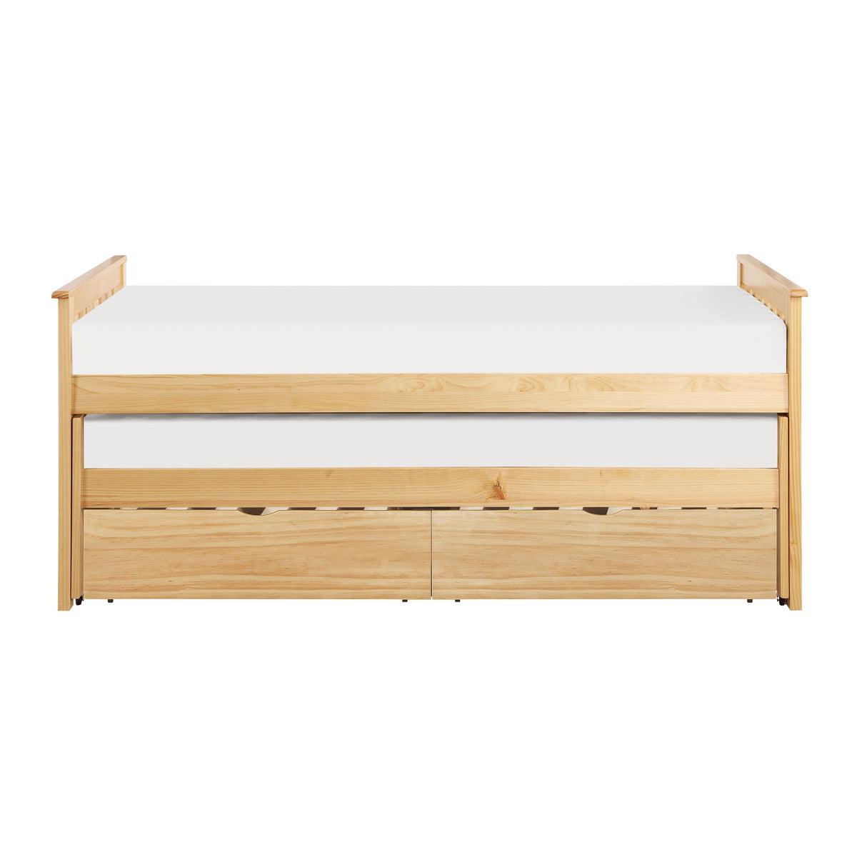 Bartly Natural Pine Transitional Pine Veneer, Wood And Engineered Twin Over Twin Storage Bed - Ella Furniture