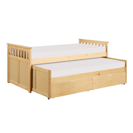 Top bunk with safety rails open view