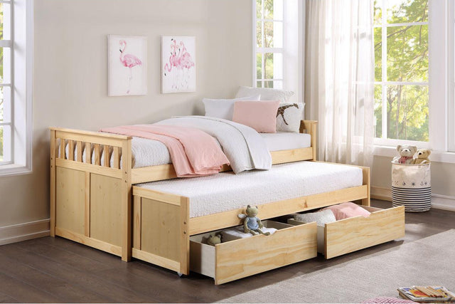 Bartly Natural Pine Twin Over Twin Storage Bed full setup