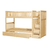 Bartly Natural Pine Transitional Wood Twin Bunk Bed With Reversible Step Storage And Storage Boxes - Ella Furniture