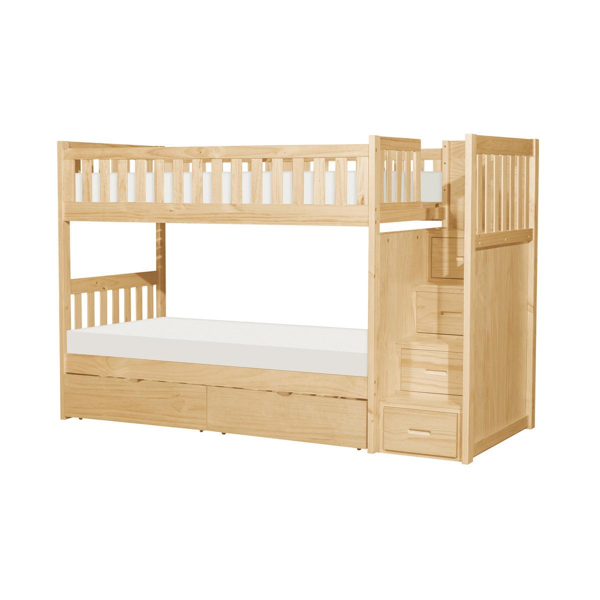 Bartly Natural Pine Transitional Wood Twin Bunk Bed With Reversible Step Storage And Storage Boxes - Ella Furniture