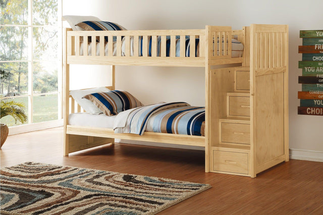 Bartly Natural Pine Modern Transitional Solid Wood Youth Bunk Bedroom Set With Storage - Ella Furniture