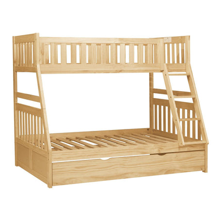 Bartly Natural Twin/Full Bunk Bed side view showing ladder and safety rails