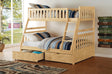 Bartly Natural Pine Twin over Full Bunk Bed with Storage Boxes side view