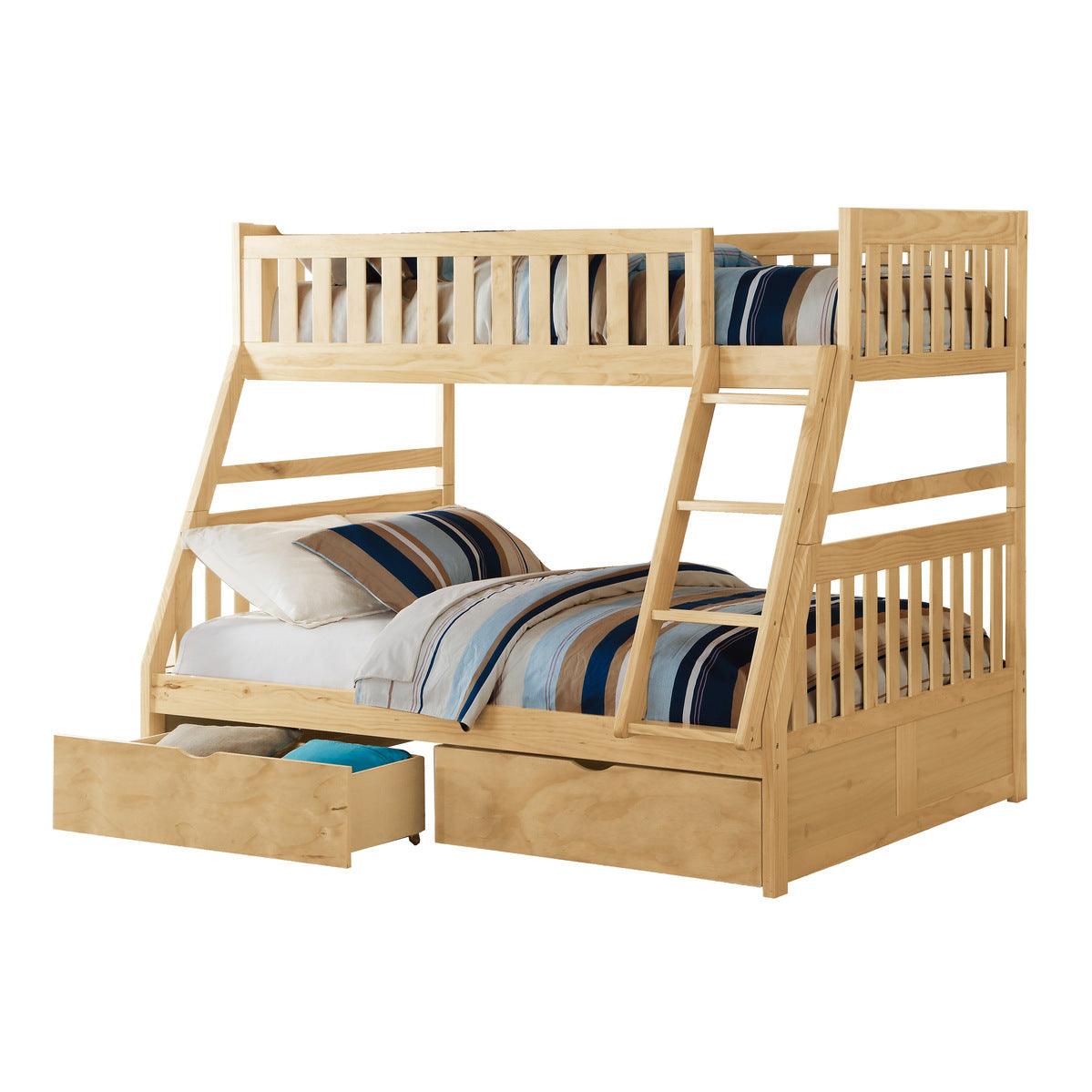 Bartly Natural Pine Transitional Engineered Wood Twin Over Full Bunk Bed With Storage Boxes - Ella Furniture