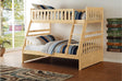 Bartly natural pine twin over full bunk bed front view