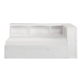 Galen White Transitional Wood, Engineered Wood Youth Twin Bookcase Corner Bed With Twin Trundle - Ella Furniture