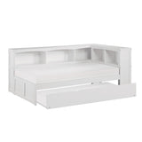 Galen White Transitional Wood, Engineered Wood Youth Twin Bookcase Corner Bed With Twin Trundle - Ella Furniture