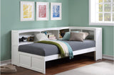 Galen White Solid Wood Twin Bed with Corner Bookcase - front view