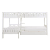 Galen White Corner Bunk Bed with Twin Trundle - front view showing ladder and trundle