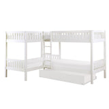 Galen White Corner Bunk Bed with Twin Trundle - open trundle bed pulled out