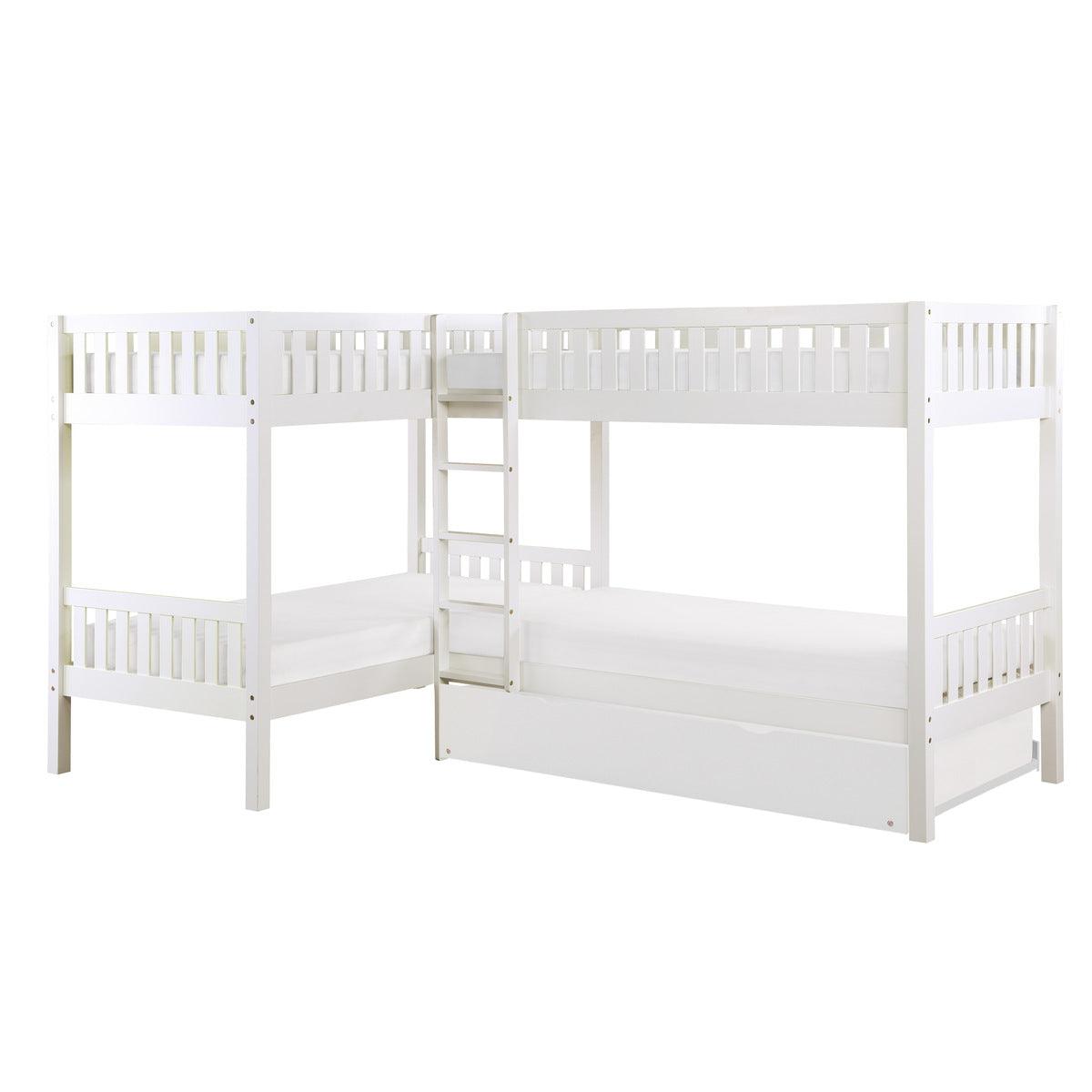 Galen White Corner Bunk Bed with Twin Trundle - side view white finish