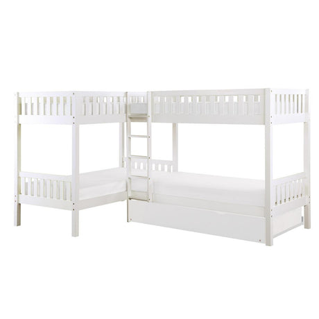 Galen White Corner Bunk Bed with Twin Trundle - side view white finish
