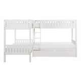 Galen White Modern Transitional Wood And Engineered Wood Corner Bunk Bed With Storage Boxes - Ella Furniture