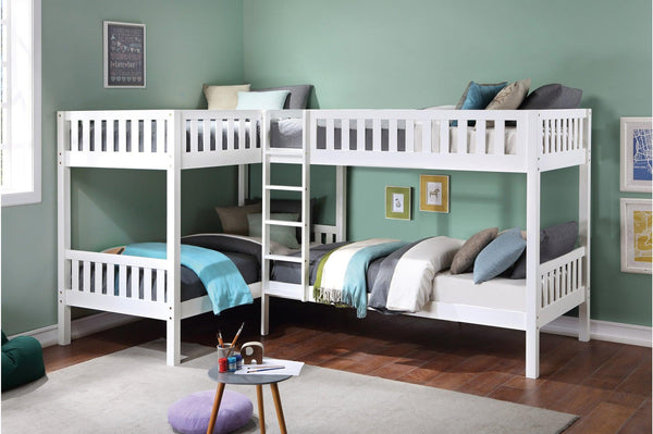 Galen White Four Twin Youth Bedroom Set front view showing beds and dressers