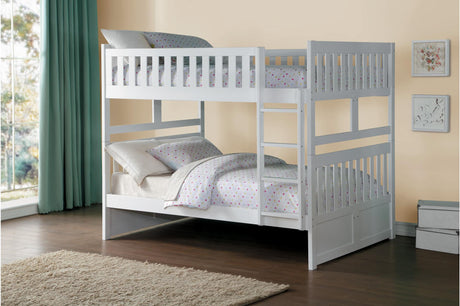 Galen White Twin Over Twin Youth Bedroom Set front view showing bunk beds and dresser