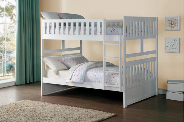 Galen White Twin Over Twin Youth Bedroom Set front view showing bunk beds and dresser