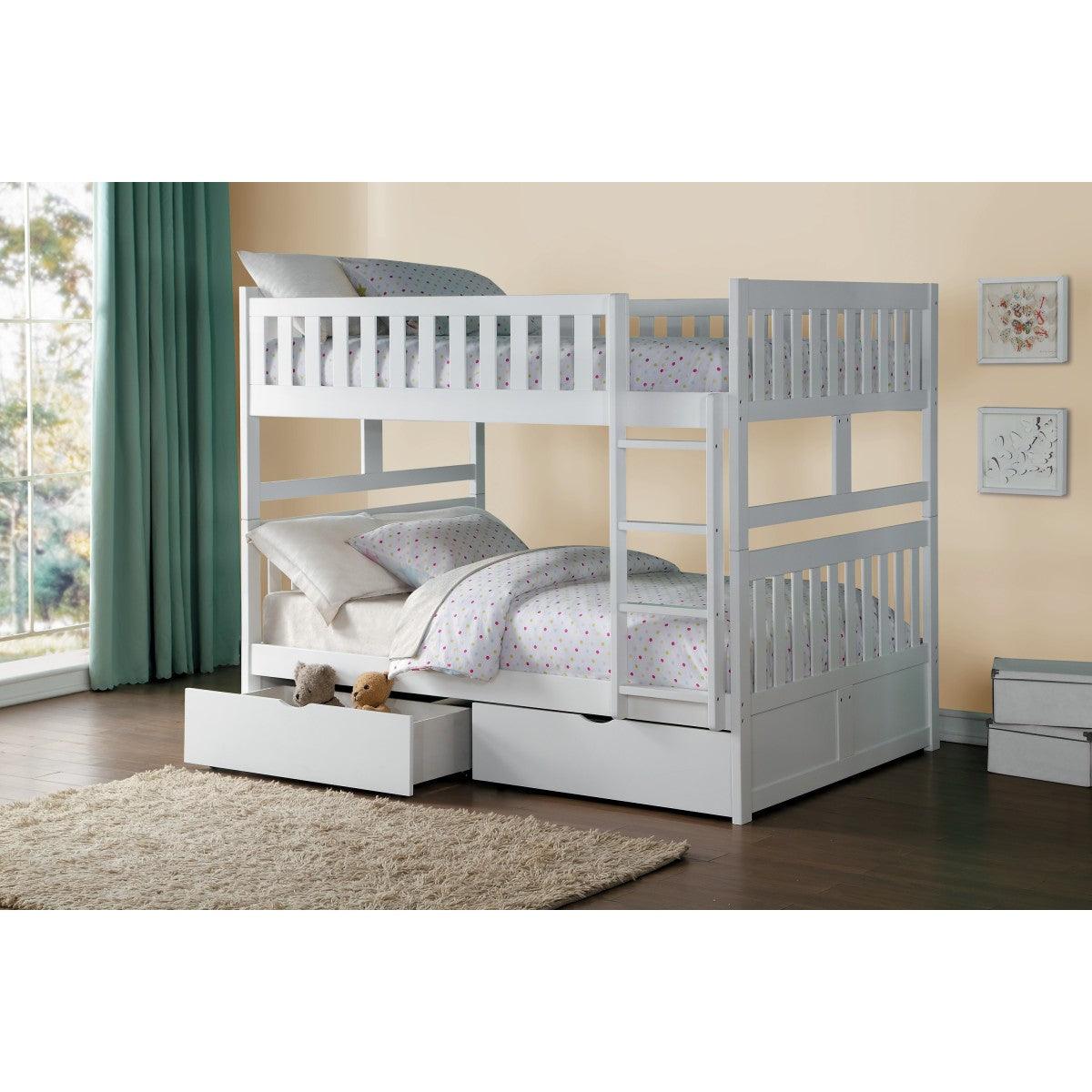 Top view of Galen white full/full bunk bed with clean lines and modern design