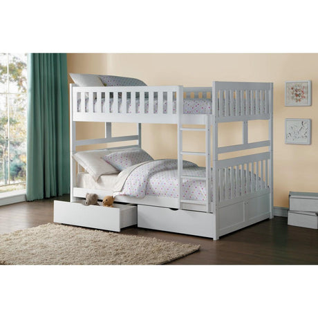 Top view of Galen white full/full bunk bed with clean lines and modern design