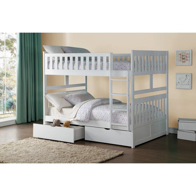 Top view of Galen white full/full bunk bed with clean lines and modern design