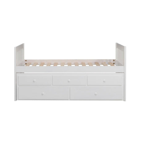Galen White Twin Over Twin Trundle Bed angled front view
