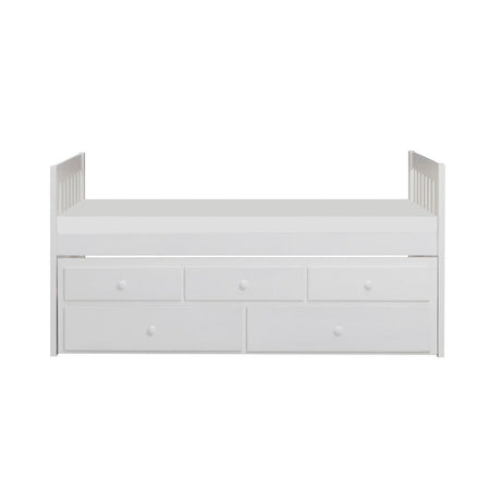 Galen White Twin Panel Storage Trundle Bed front angle