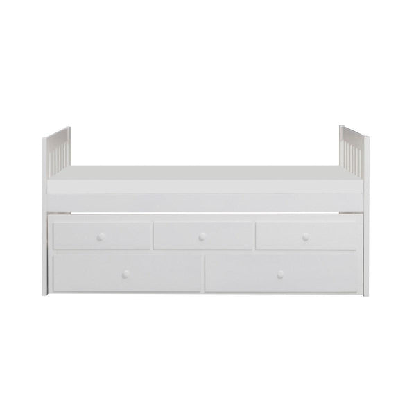 Galen White Twin Panel Storage Trundle Bed front angle