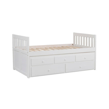 Galen White Twin Panel Storage Trundle Bed side profile