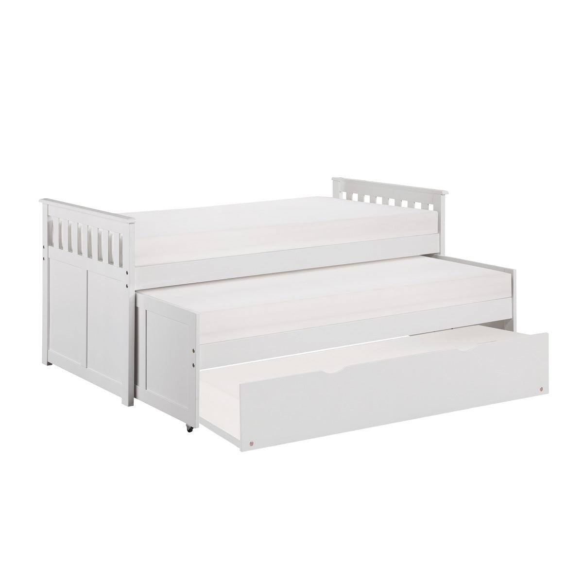 Galen White Transitional Wood And Engineered Wood Youth Twin Over Twin Trundle Bed - Ella Furniture