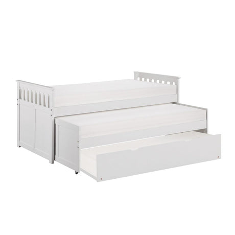 Top bunk and ladder of Galen White Twin Over Twin Trundle Bed
