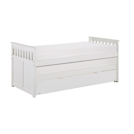 Side angle of Galen White Twin Over Twin Trundle Bed