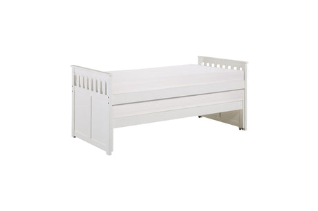 Close up of Galen White bunk bed frame detail