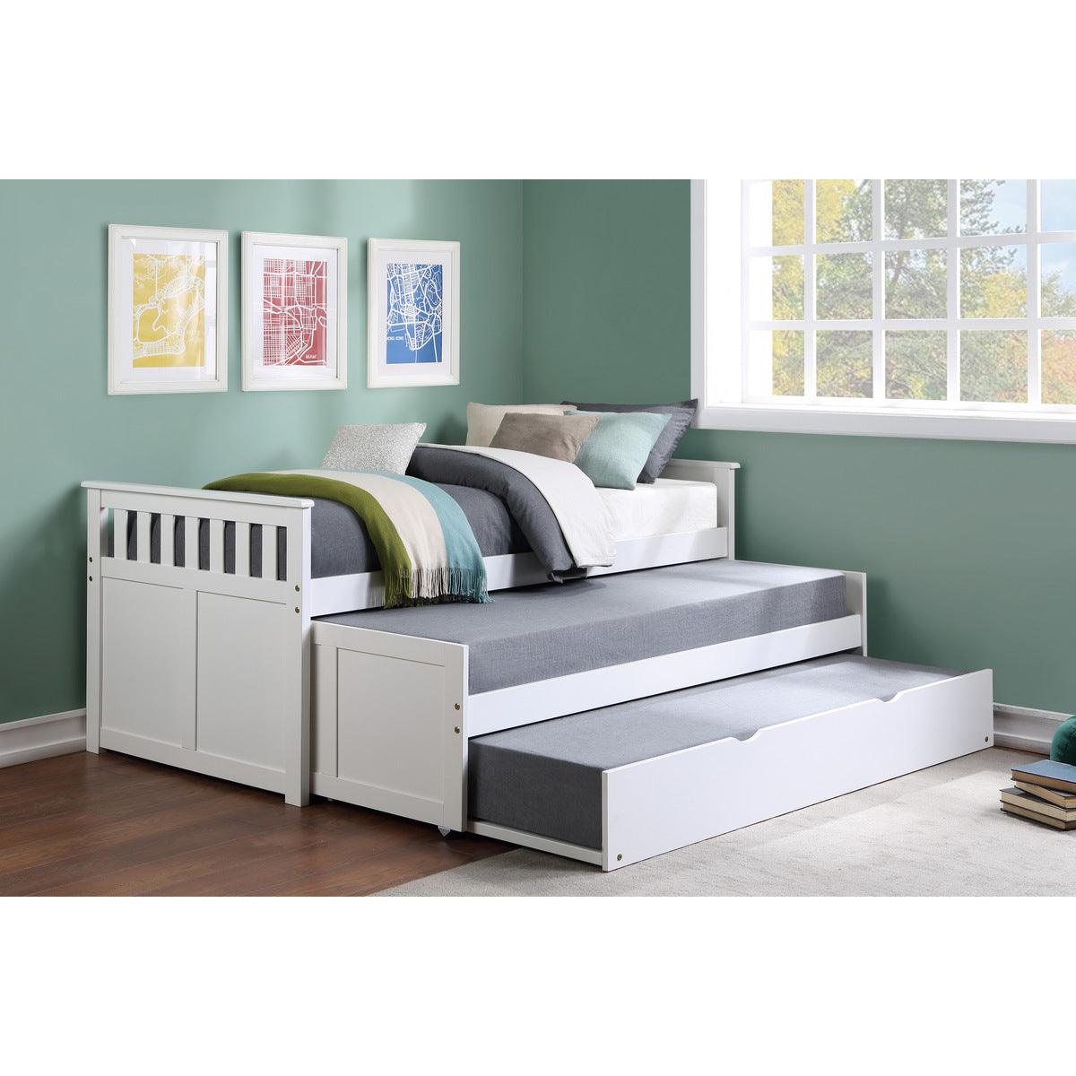Galen White Transitional Wood And Engineered Wood Youth Twin Over Twin Trundle Bed - Ella Furniture