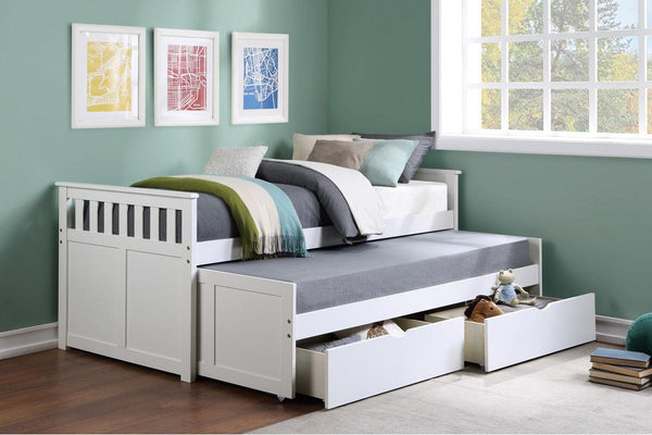 Galen White Twin Over Twin Bed with Storage Boxes - youth room styled