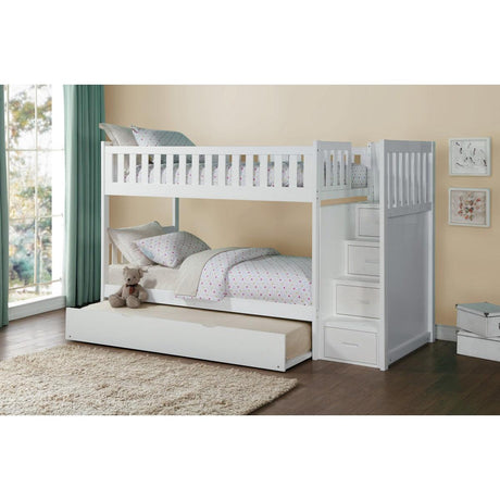 Galen white twin over twin bunk bed with trundle full view