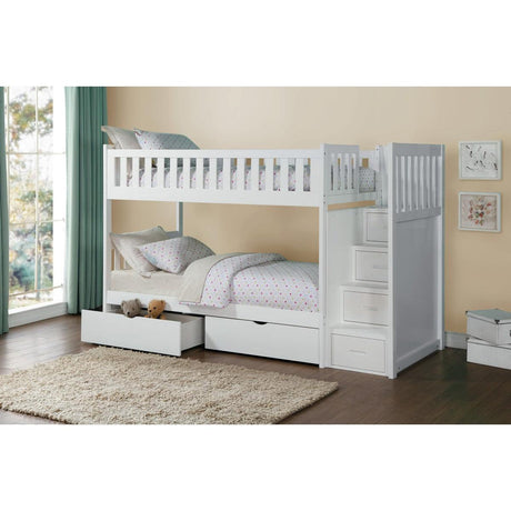 Galen White twin over twin step bunk bed full view